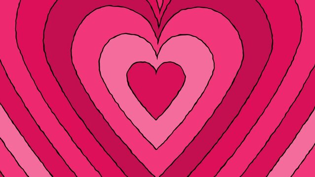 Looped cartoon abstract background of concentric pink  hearts