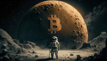bitcoin,crypto,invest,financial,bitcoin to the moon,moon,shuttle - obrazy, fototapety, plakaty