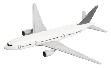 Blank Model airplane isolated. White and gray Passenger airplane miniature