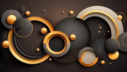 Obraz premium Elegant and modern black abstract background with black and golden circles. AI generated