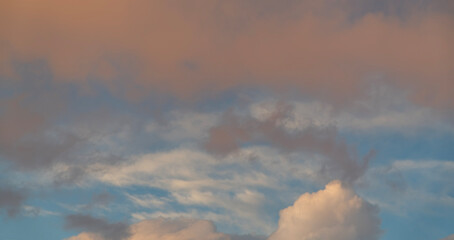 Fototapeta na wymiar Beautiful orange bright sunset sky with dramatic clouds. Sunset sky background.