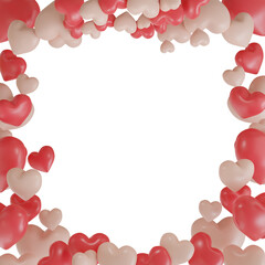 Fototapeta premium 3d frame with random heart symbol love balloons, valentines day. isolated on transparent background (PNG).