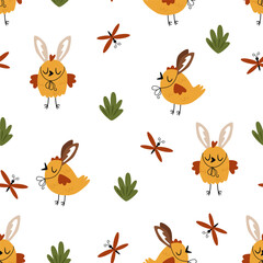 seamless pattern with easter bunny on the white background