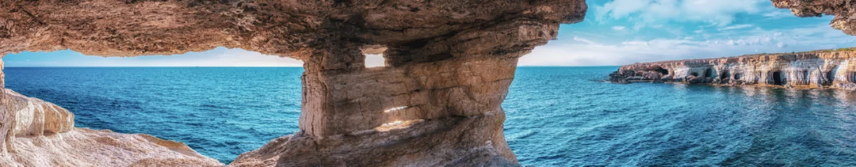 Fotobehang Panoramic view of ayia napa sea caves in cyprus © johngeorgiou