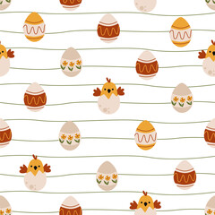 seamless pattern with easter chicks and eggs
