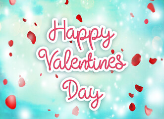 Happy Valentines day greeting card or banner with red rose petals