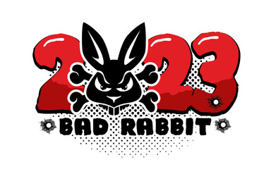 Black bad rabbit symbol. 2023 new year of dangers, wars and disasters. Vector on transparent background