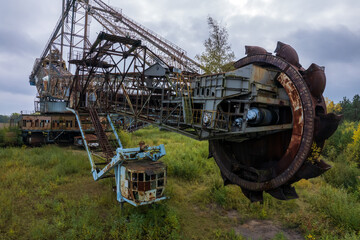 Aerial view of abandoned bucket wheel excavator SRS