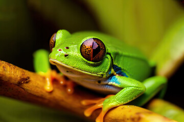 Red-Eyed Tree Frog in Close-Up on a Limb Generative AI Photo