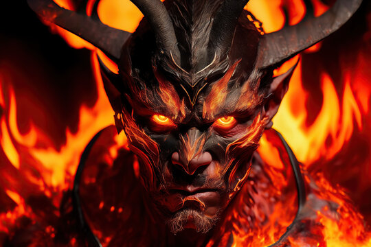 Realistic Hellfire Portrait of the Malevolent Satan Generative AI 3D Render