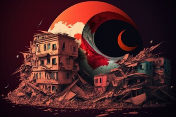 A catastrophic earthquake in Turkey. Concept illustration - obrazy, fototapety, plakaty