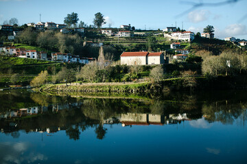 View of a village on the banks of the Douro, Portugal.