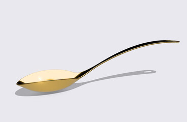 Stylish design trendy golden spoon,concept idea rich and luxury ,top view on white background.