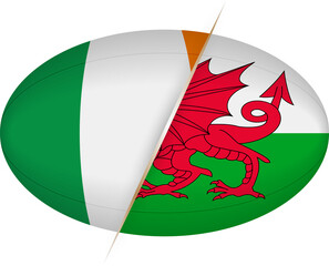 Ireland vs Wales icon in the shape of a rugby ball