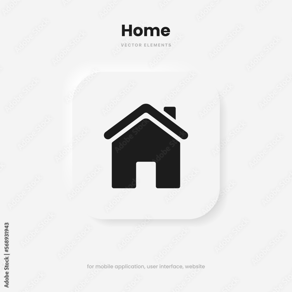 Poster minimal modern home, homepage, base, main page, house push button icon emblem symbol, sign. 3d blue 