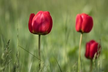 Obraz premium red tulips in the garden