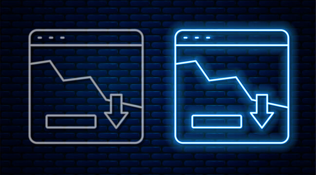 Glowing neon line Financial growth decrease icon isolated on brick wall background. Increasing revenue. Vector