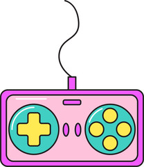 Old joystick for video games retro 90s style. Colorful vector sticker isolated on transparent background.