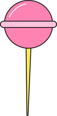Pink lollipop retro 90s style. Candy food. Colorful vector sticker isolated on transparent background.