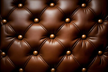 Brown leather quilted cushion background, couch texture closeup studded with buttons, seamless pattern for design, wallpaper
