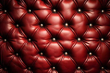 Crimson red leather quilted cushion background, couch texture closeup studded with buttons, seamless pattern for design, wallpaper