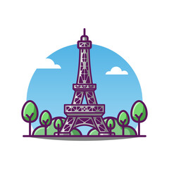 Fototapeta na wymiar Illustration Of Eiffel Tower Vector Cartoon France Famous Landmark Historical Building.