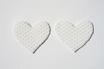 two white hearts made of textured material on the table