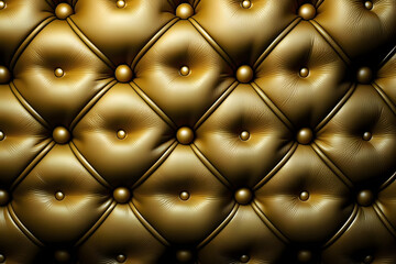 Gold leather quilted cushion background, couch texture closeup studded with buttons, seamless pattern for design, wallpaper