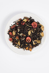 Black tea on white plate