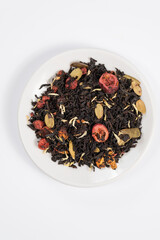 Black tea on white plate