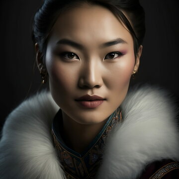 Portrait of a Mongolian young woman, Ai Generative.