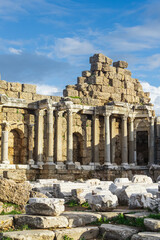 Fototapeta na wymiar Roman ruins at Greco-Roman city in Antalya province of Turkey. Ancient city of Pamphylia.