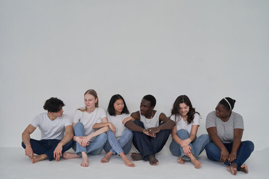 Diverse friends chatting with each other