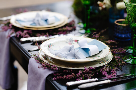 Wedding reception banquet table setting