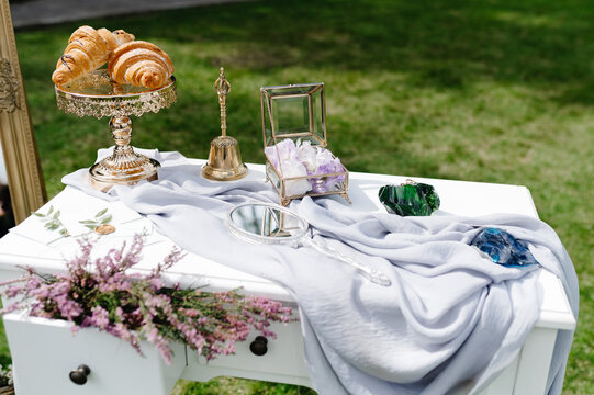 Console table with decorations 