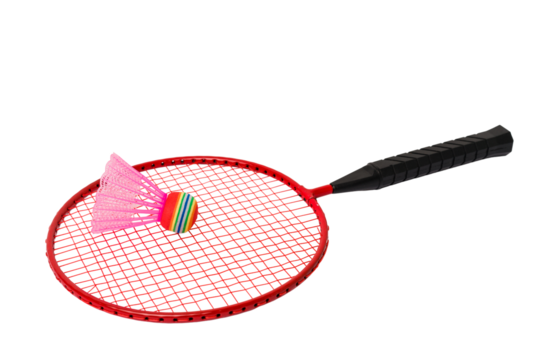 Badminton racket isolated on white background .