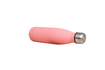 Pink thermos isolated on white background