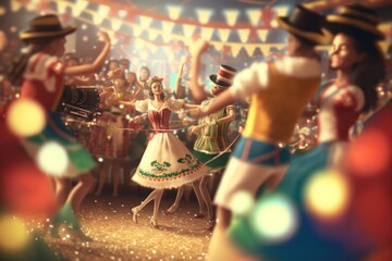 festa junina, festa de são joão, festa caipira, casamento caipira, quadrilha, junho, festa tradicional brasileira, generative by AI