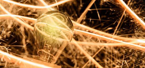  light bulb with  light with sparks