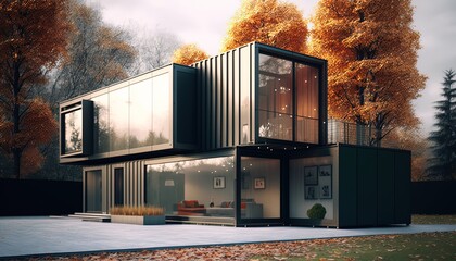 modern home office made from used shipping container, Generative Ai