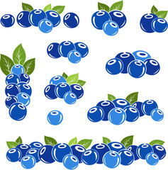 Blueberry icons collection. Vector decorations.