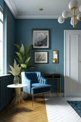 Housing interior modern house white blue gold style - Housing Interior Series - Modern House Interior White Blue Gold Texture background wallpaper created with Generative AI technology