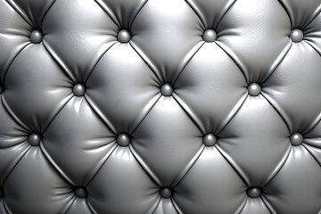 Plakat Silver leather quilted cushion background, couch texture closeup studded with buttons, seamless pattern for design, wallpaper
