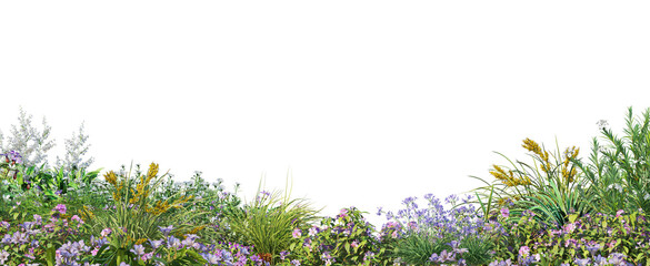 foreground flower gardens and meadows on a transparent background.