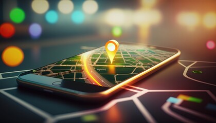 Obraz premium online map navigator application on smartphone interface, idea for transportation technology, Generative Ai