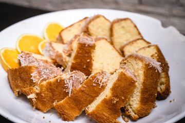 orange cake in old china, homemade brazilian cake