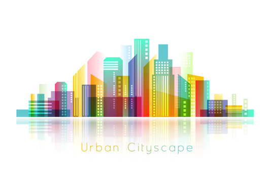 Urban cityscape. Colorful town silhouette. Day time panorama. Vector illustration.