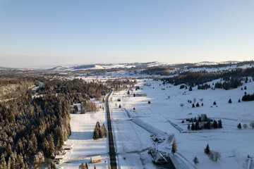Fototapeta premium Aerial view of Tatra mountains in Poland during winter