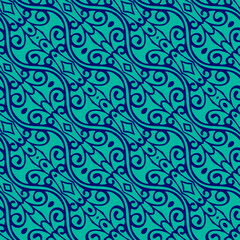 Seamless pattern with retro folk motifs in 2 colors