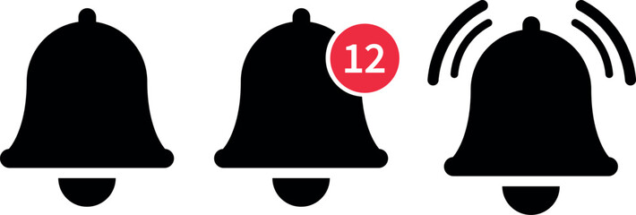 Notification bell icon for incoming inbox message. Vector stock illustration. Vector ringing bell and notification number sign for alarm clock and smartphone application alert.